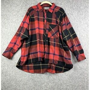Urban Outfitters Brendan Flannel Womens S Red Plaid Oversized High Low Relaxed